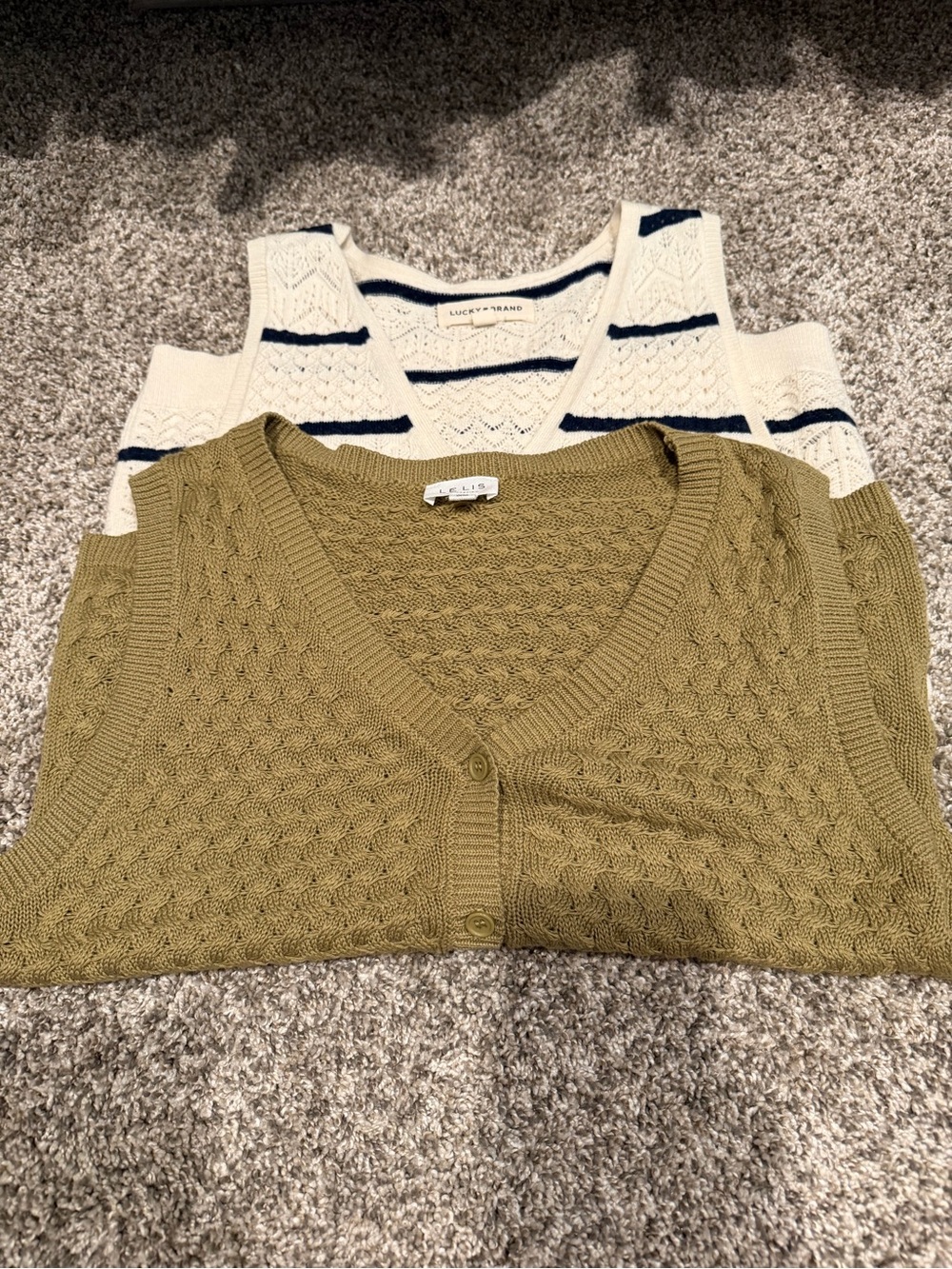 Lucky Brand Olive Cable Knit V-Neck Button Cardigan